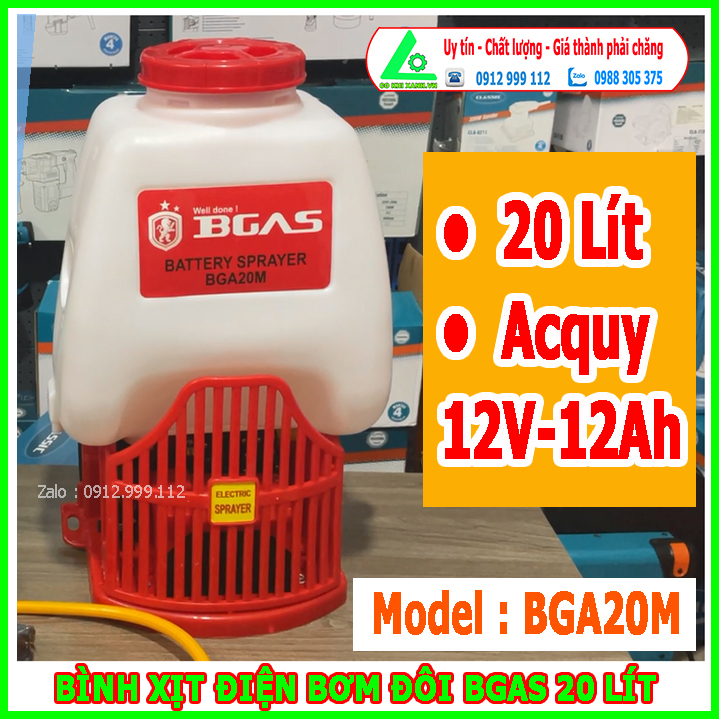 Bình xịt điện bơm đôi 20lít BGAS Model : BGA20M | 12V-12Ah