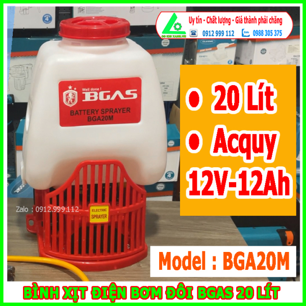 Bình xịt điện 20lít bơm đôi BGAS Model : BGA20M | 12V-12Ah
