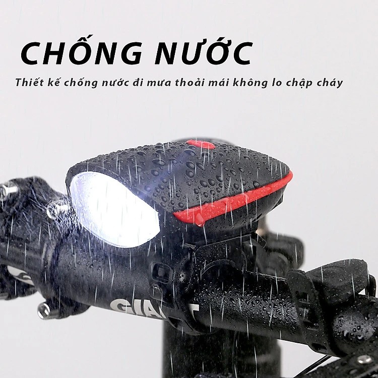 Đèn xe đạp thể thao siêu sáng có còi pin sạc usb led T6 chống nước 7588