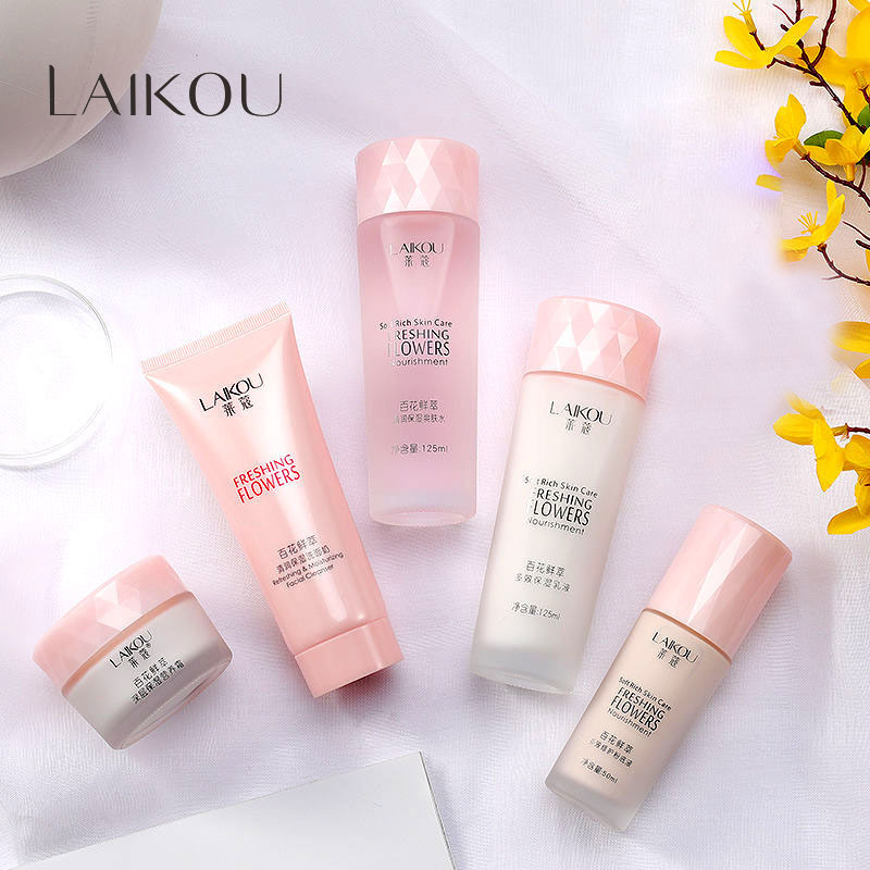 TAMIKO - Bộ chăm sóc da LAIKOU sáng mịn và trẻ hóa làn da Sữa rửa mặt + Nước cân bằng da + Sữa dưỡng ẩm + Kem dưỡng tái tạo da + Kem nền bộ dưỡng da TM-BM064