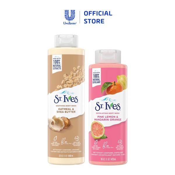 Combo Sữa tắm St.ives Yến mạch và bơ 650ml và Sữa tắm St.ives Cam chanh 473ml giá rẻ