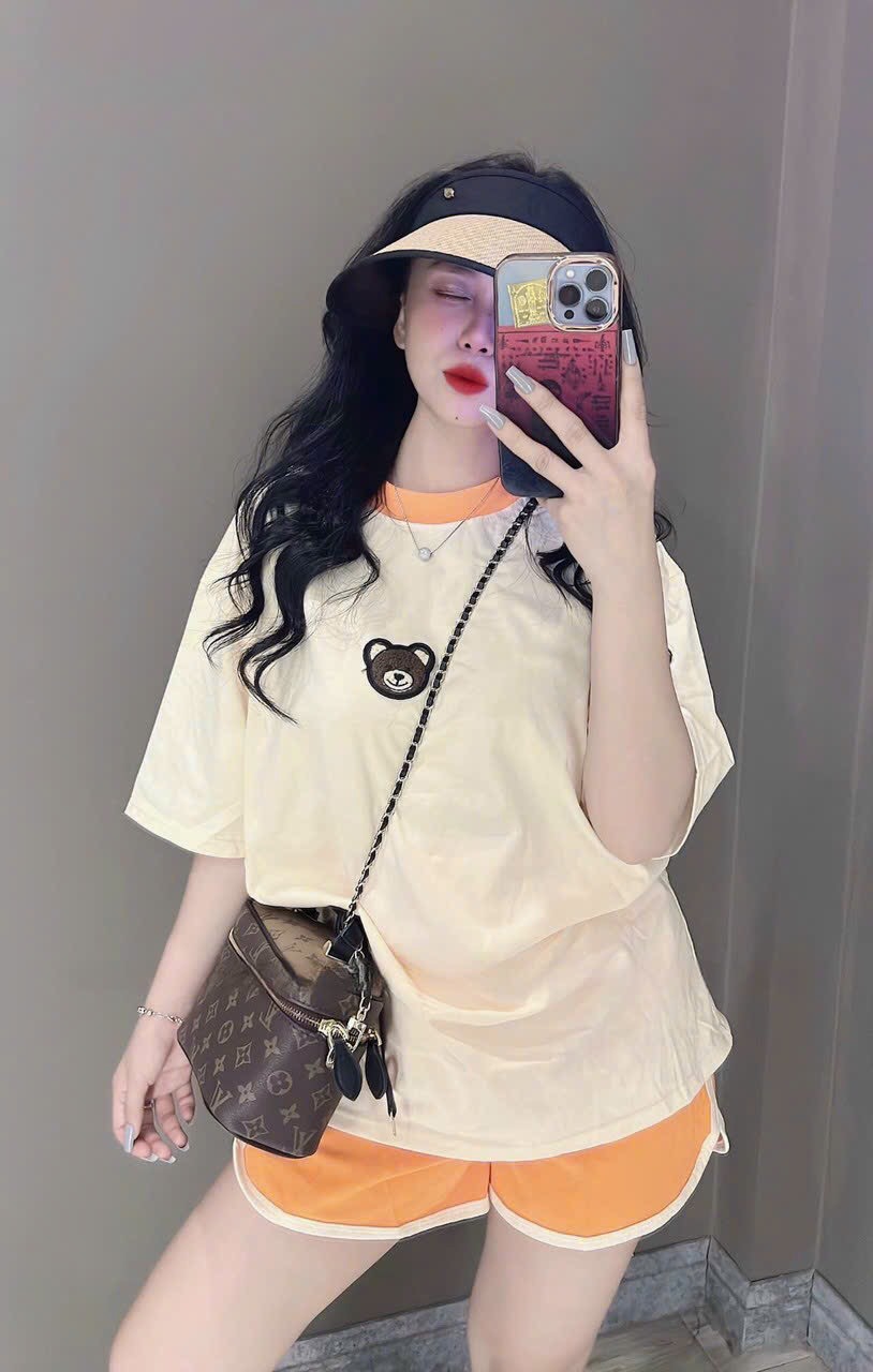 Set bộ hottrend áo ngắn tay cổ tròn chất thun mix quần ngắn, Set bộ siêu HOT quần đùi mix áo cổ tròn họa tiết form rộng xinh xắn, Set áo viền cổ tròn ngắn tay họa tiết mix quần ngắn dễ thương MTB