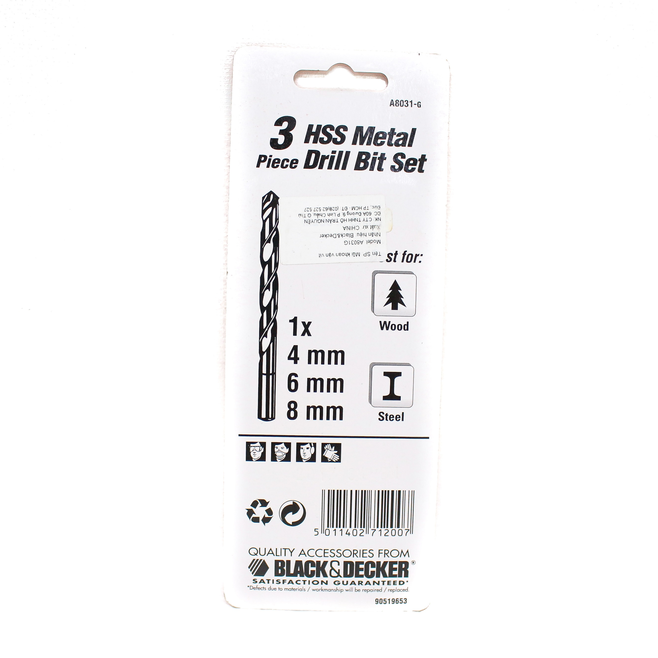 Bộ 3 mũi khoan sắt HSS Black & Decker A8031G