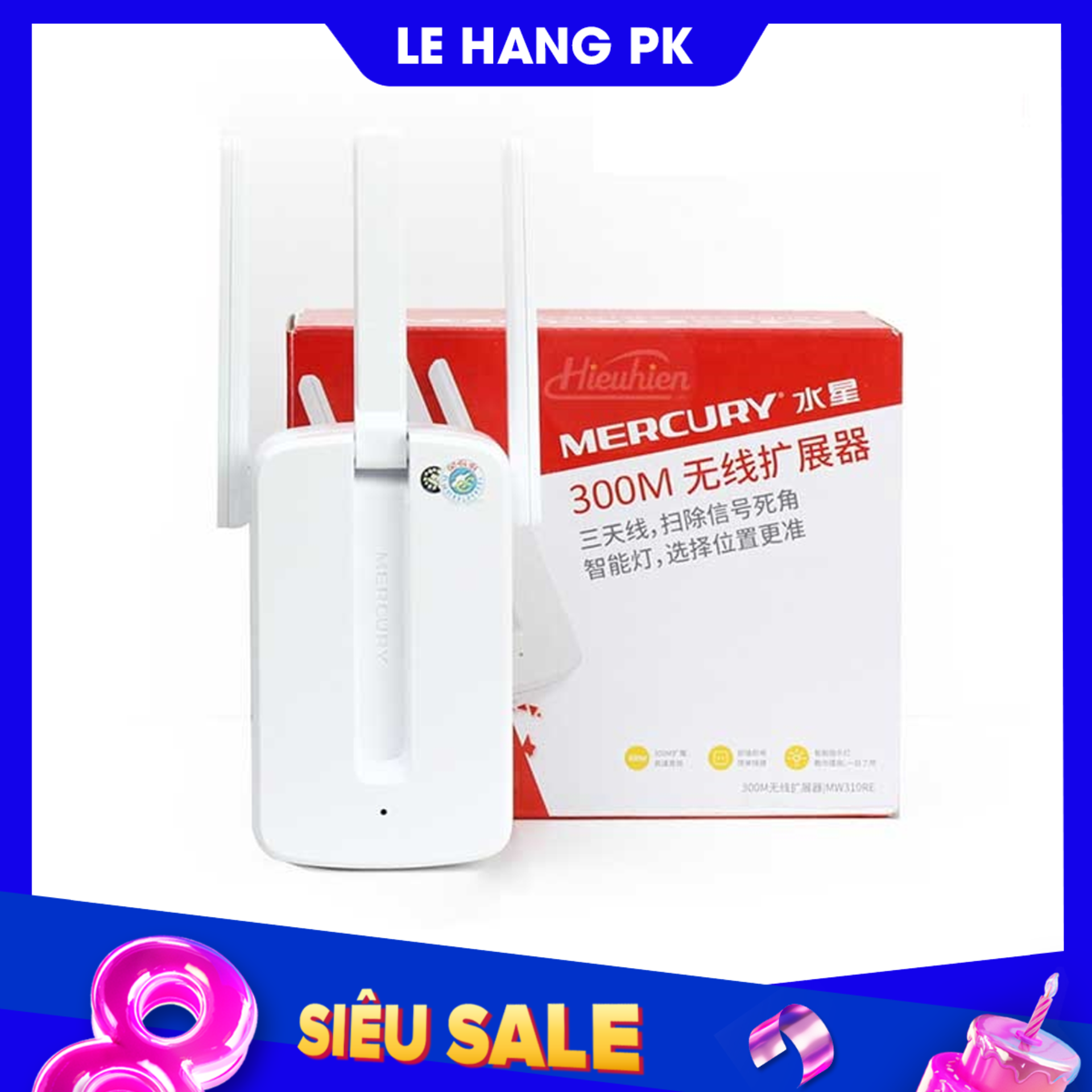 Bộ Kích Sóng Wifi 3 Râu Mercury (Wireless 300Mbps), Bộ Kích Sóng Mecury 3 râu, Kích wifi cực khỏe, Mecury 3 râu