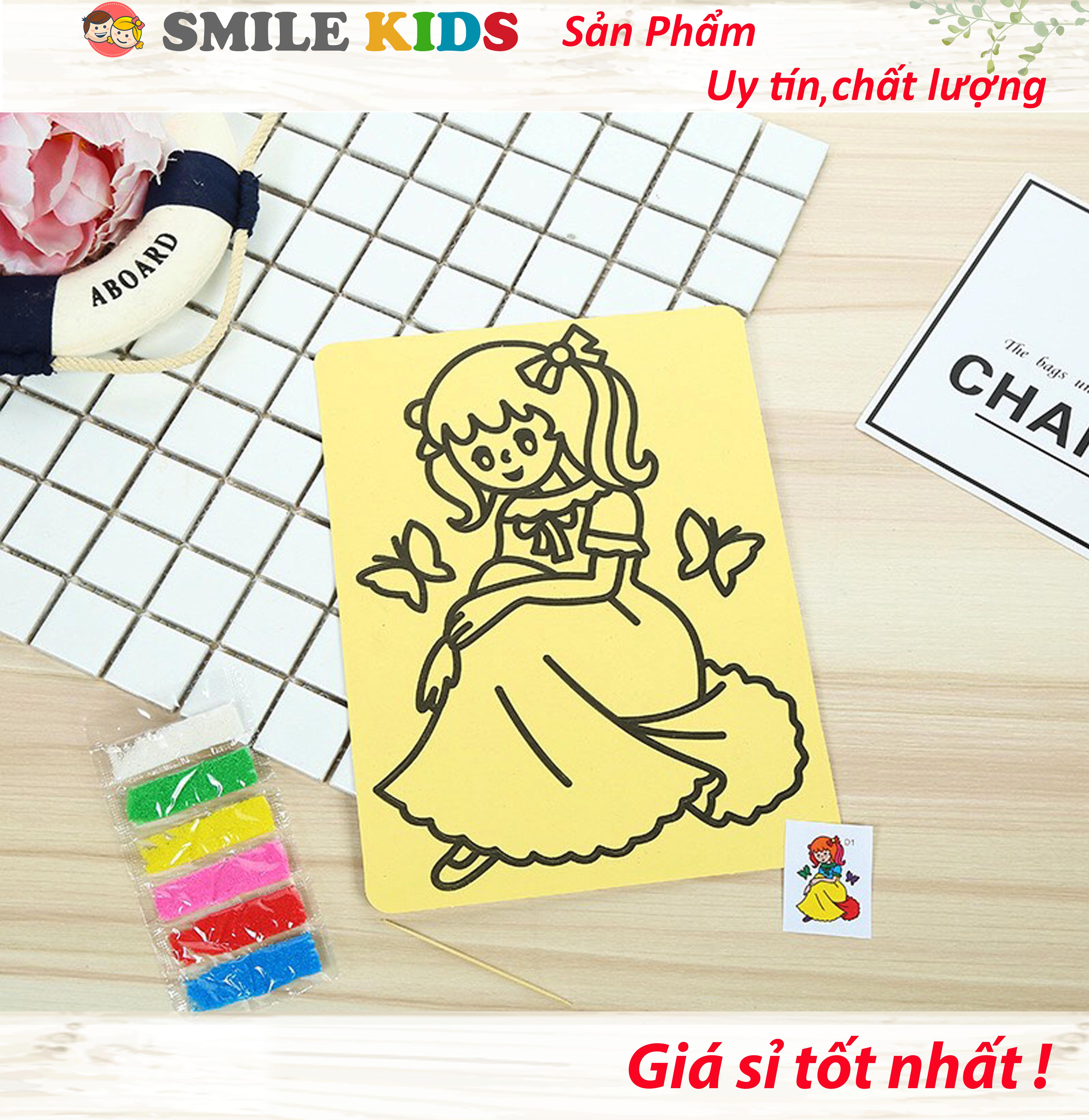 [COMBO  ] - 100 tranh cát khổ A6 nền vàng cho bé( có kèm cát)