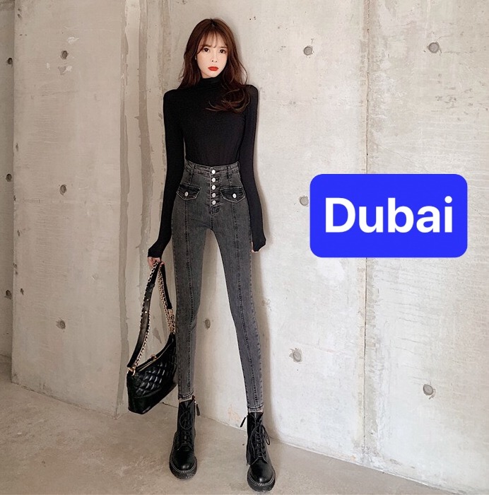 QUẦN JEAN NỮ CHẤT BÒ XANH XÁM 5 CÚC 2 TÚI KIỂU LƯNG CAO NÂNG MÔNG CAO CẤP SIÊU CO GIÃN CAO CẤP - DUBAI FASHION