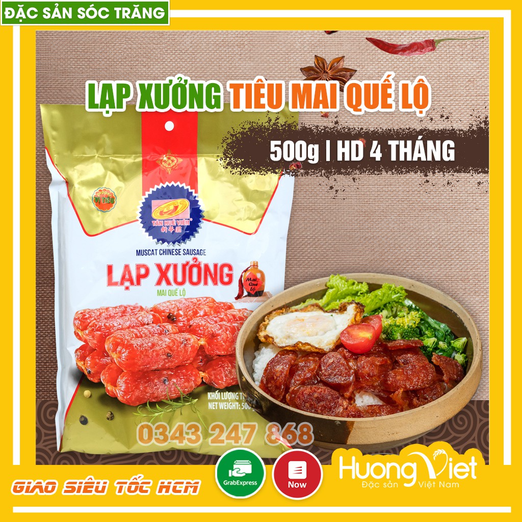 Lạp xưởng tiêu Mai Quế Lộ Tân Huê Viên 500g  lạp xưởng Sóc Trăng chính hãng Lạp xưởng heo Tân Huê Viên lạp xưởng tết 2023