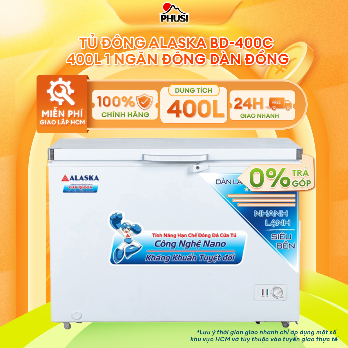 TRẢ GÓP 0% - Tủ Đông ALASKA 400 Lít BD-400C - [ HỖ TRỢ GIAO TỈNH ]