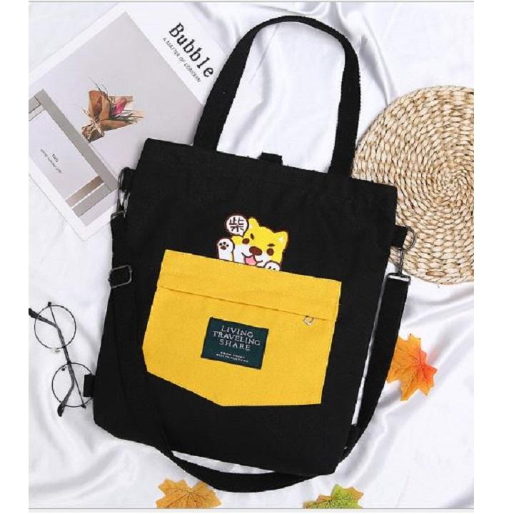 TÚI TOTE VẢI ĐEO CHÉO HAI KIỂU CHÓ CON
