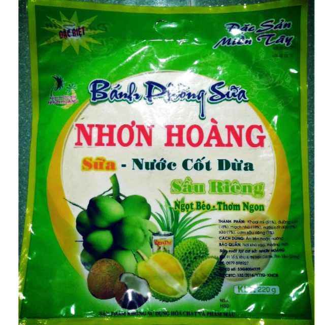 [hàng bán chạy] COMBO 4 GÓI BÁNH PHỒNG SỮA SẦU RIÊNG NHƠN HOÀNG - gói 220gr