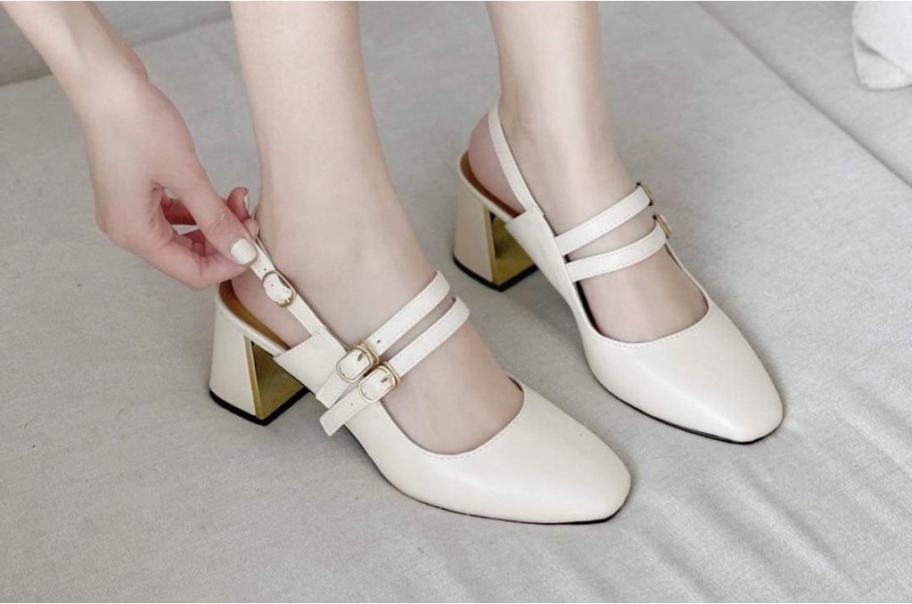 Cao gót 5 phân, sandal nữ dép nữ 2 dây gót phối bạc cao cấp