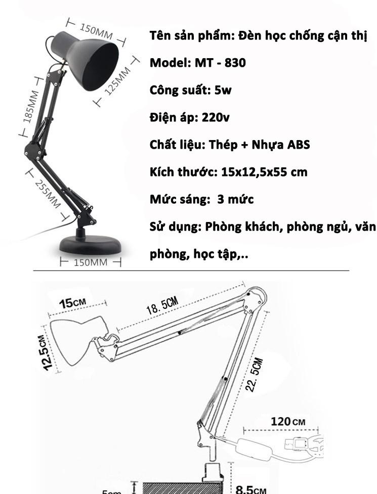 Đèn Học Kẹp Bàn Có Chân Đế ( KHÔNG KÈM BÓNG ĐÈN )