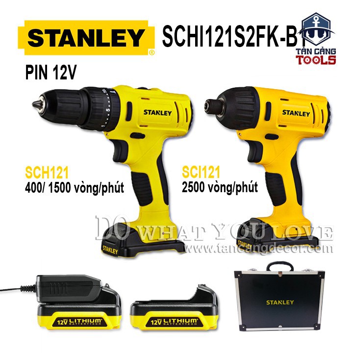 [Trả góp 0%] Combo Máy Khoan Máy Bắt Vít Dùng Pin Stanley 12V SCHI121S2FK