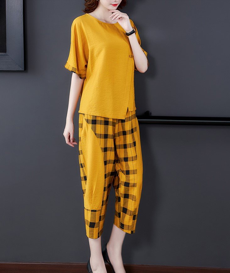Set đũi lửng pha kẻ caro trẻ trung MÃ H24