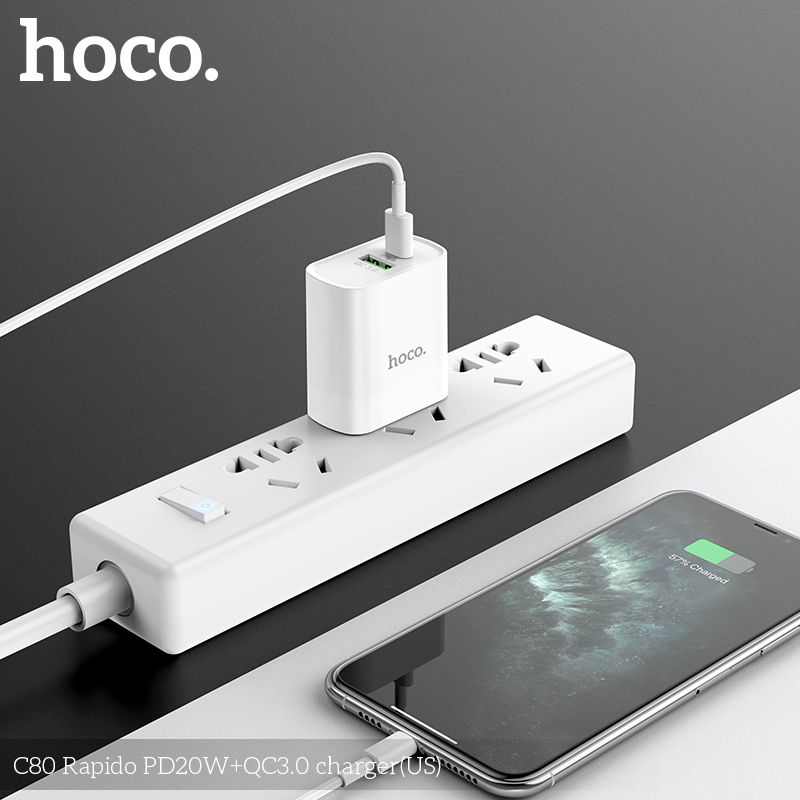 Cóc Sạc Nhanh Hoco C80 PD20W + QC3.0 2 Cổng Sạc TypeC Và USB