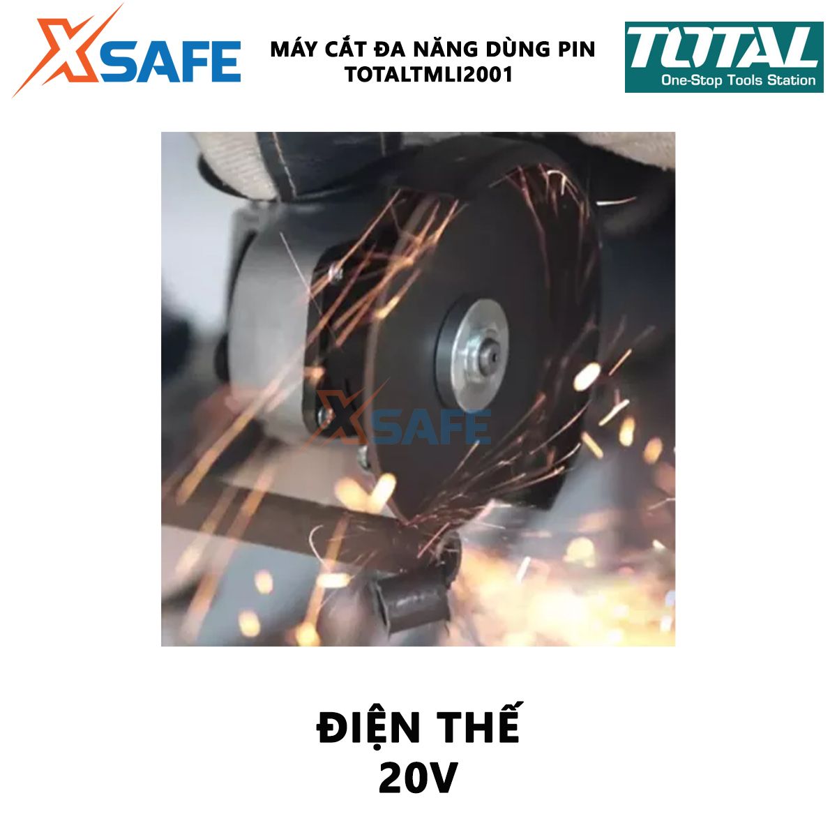 Máy cắt cầm tay dùng pin 20V Total TMLI2001 máy cắt đa năng kèm 1 dao cạo nhám, lưỡi cưa, lưỡi phân khúc, chìa khóa, giấy nhám đồng bằng và 3 giấy nhám, tốc độ không tải 5000-20000v/p, không kèm theo pin và cục sạc