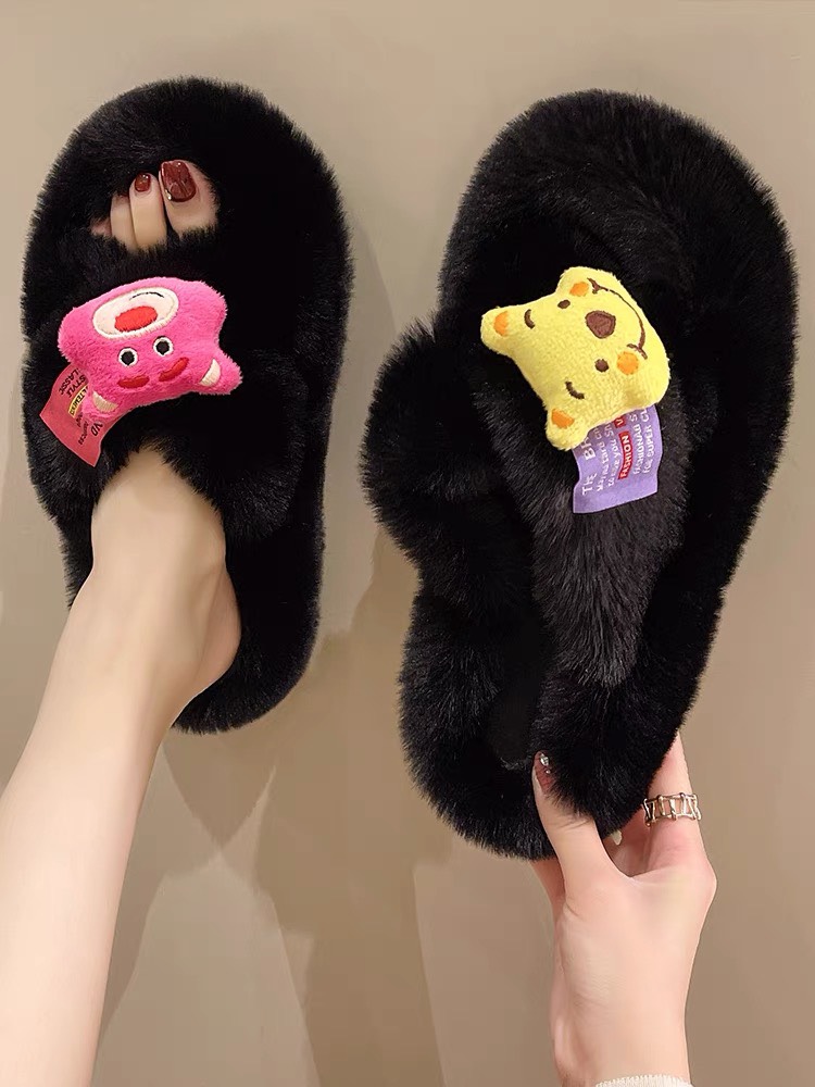 dép lông 5cm quai chéo gấu dâu- Đế chuẩn
