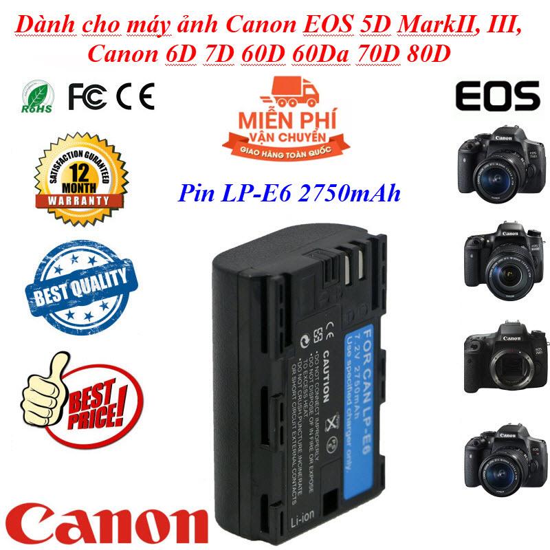 Pin Canon LP-E6 Cho Canon 60D, 70D, 6D, 7D, 5D MARK II, 5D MARK III, 7D II - Dung Lượng Cao 2650mAh - LP-E6 Battery LPE6 For Canon EOS 5D Mark II 2 III 3 6D 7D 60D 60Da 70D 80D DSLR EOS 5DS Digital Camera Lithium Rechargeable New