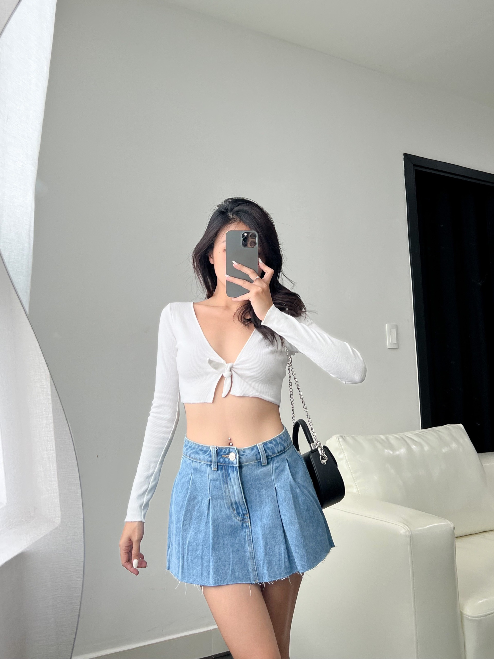 Chân váy jean nữ xếp li reverclothings denim pleated skirt