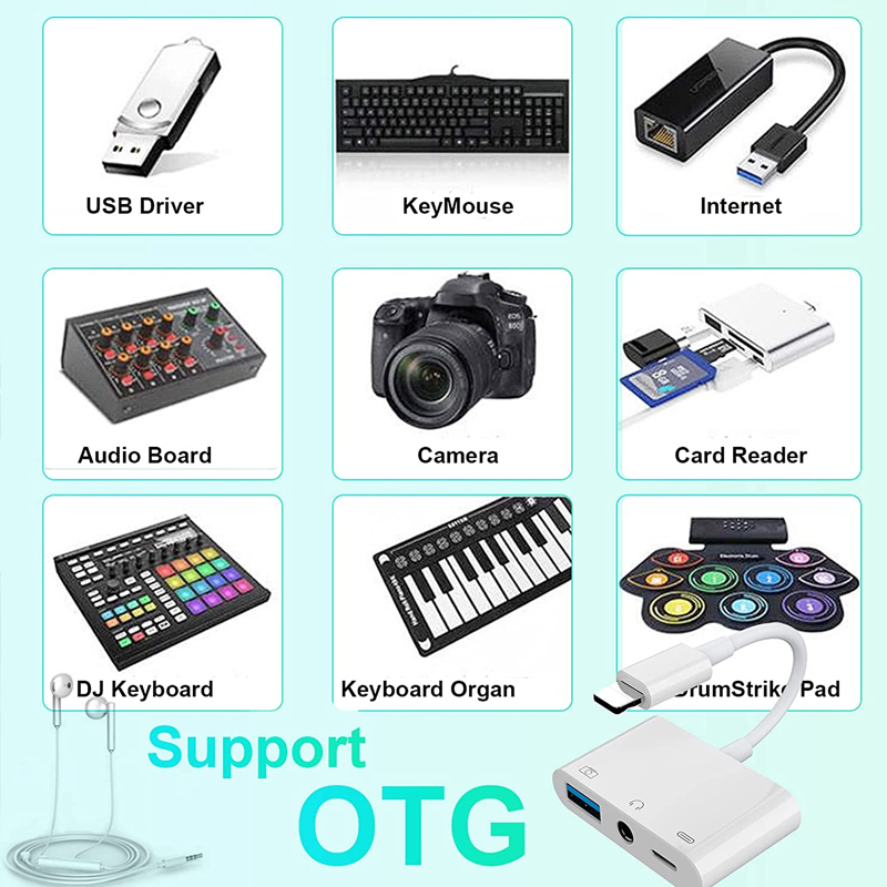 Bộ Chuyển Đổi 3 Trong 1 Lightning Sang Audio USB 3 Bộ Chuyển Đổi Đầu Đọc Thẻ Camera Lightning Sang USB 3 Cho iPhone iPad IPod