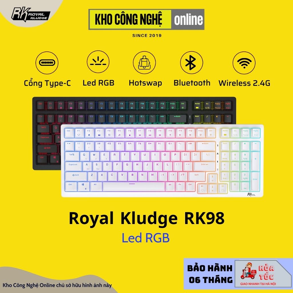 Bàn phím cơ Royal Kludge RK98 hotswap kết nối 3 chế độ Bluetooth 5.0