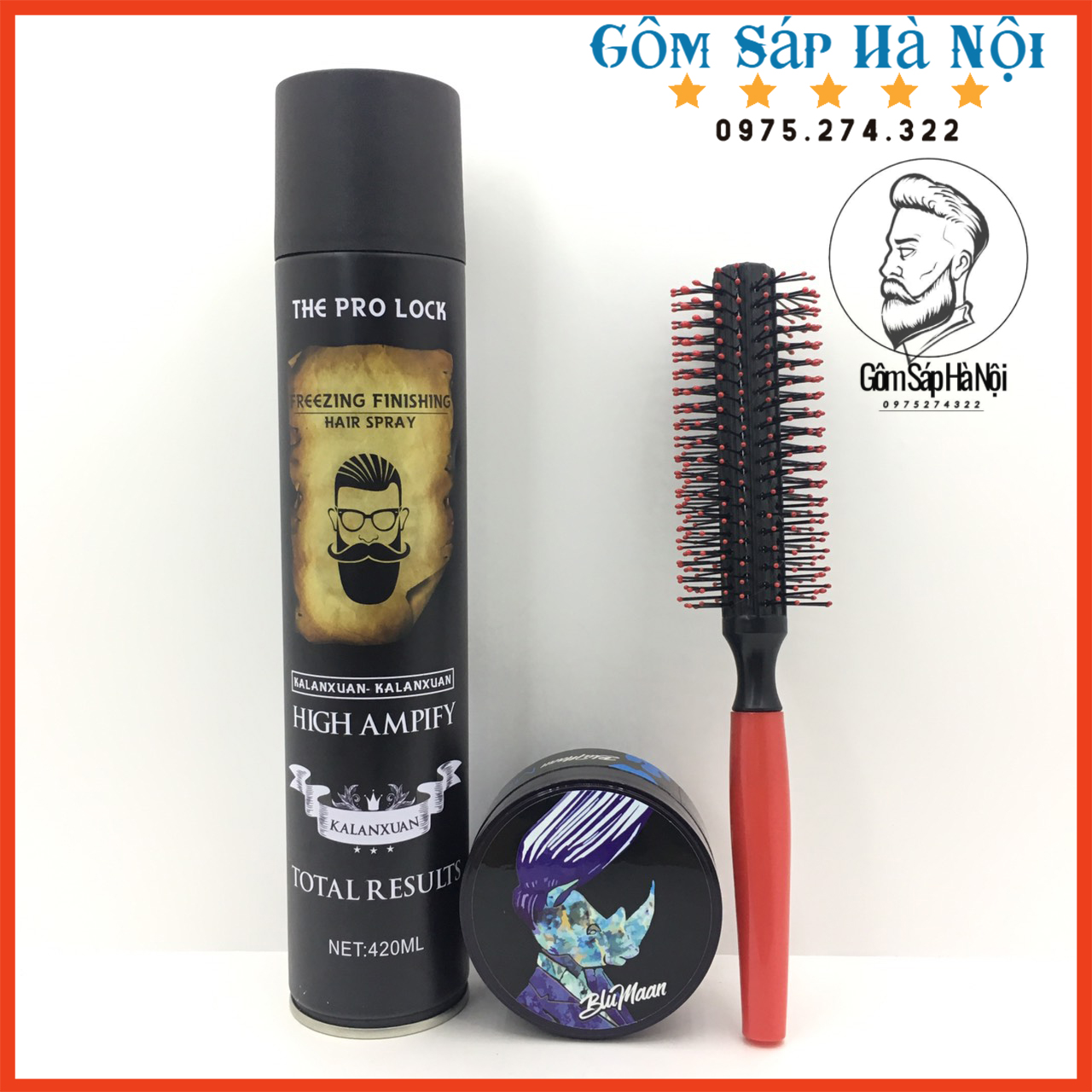 COMBO Gôm Xịt Tóc The Pro Lock 320ml + Sáp Vuốt Tóc Nam BluMaan Styling Meraki (Bản Tê Giác Xanh ) Tặng Lược