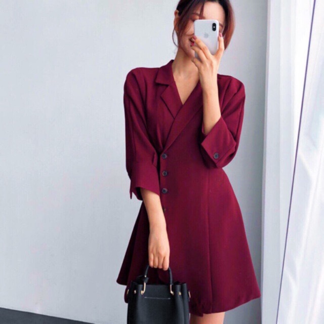 Đầm cổ vest tay lỡ 2 màu