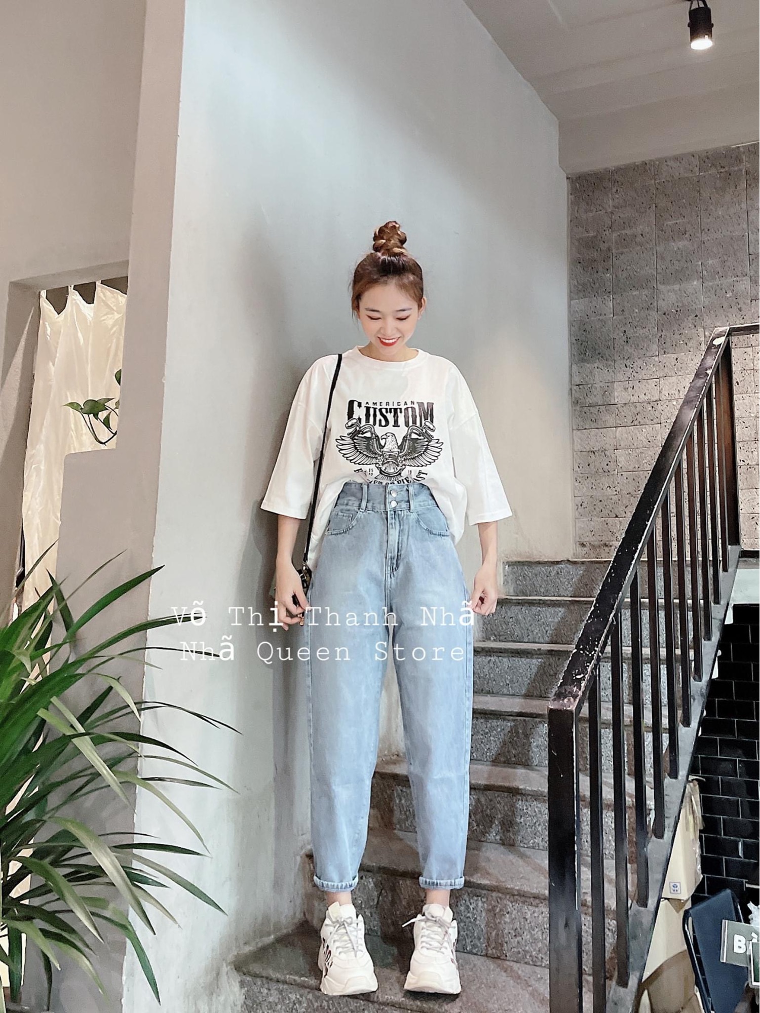 Set Baggy Jeans 2 Nút + Tshirt Custom