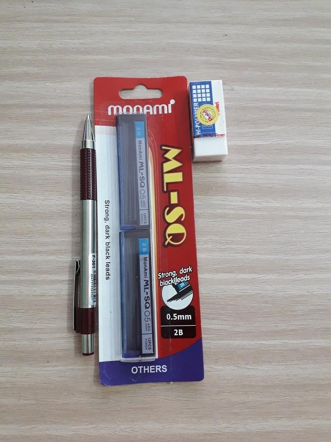 bút chì bấm + ruột chì + gôm