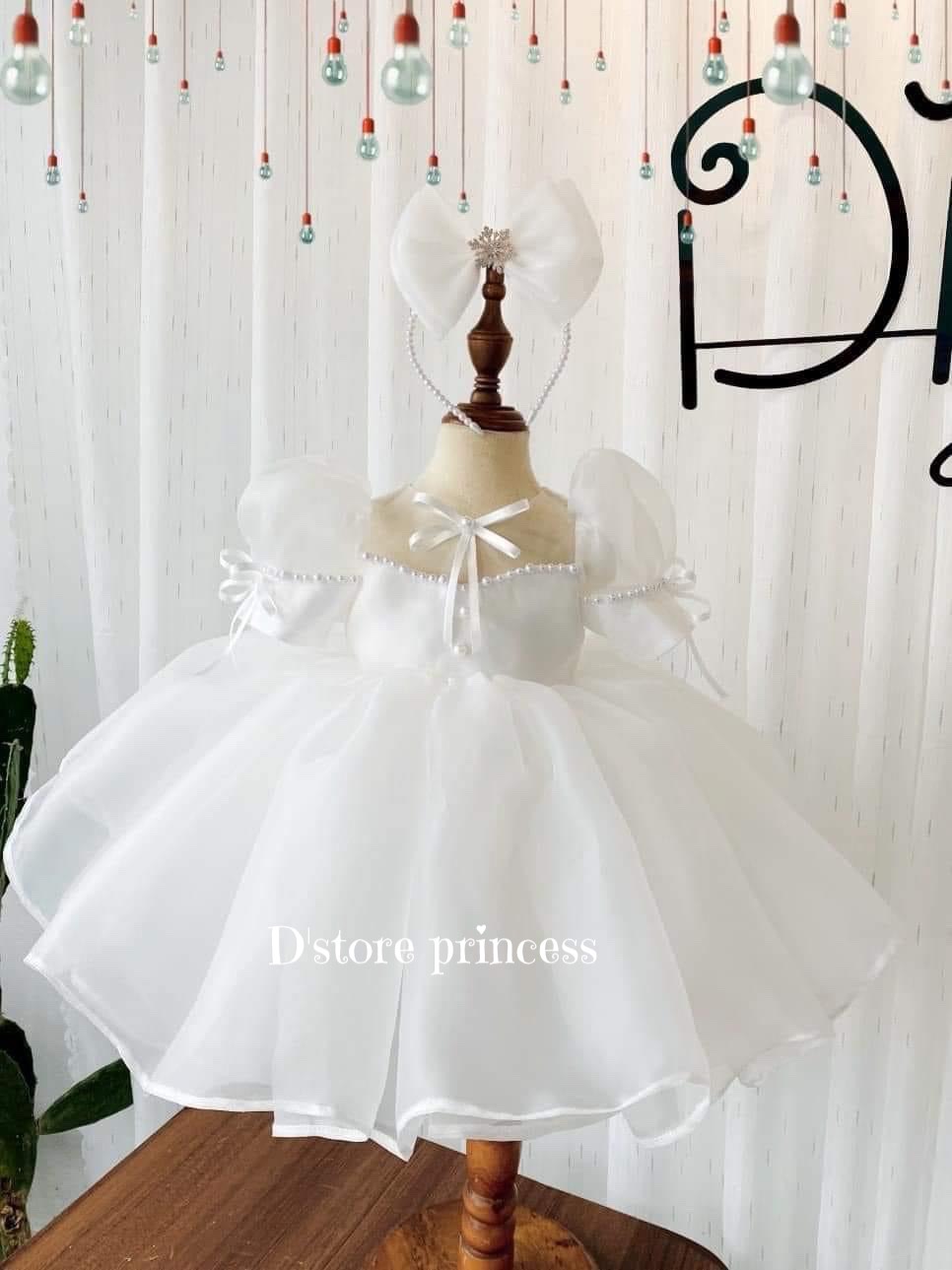 Đầm công chúa bé gái,váy công chúa tiểu thư tay bồng cho bé yêu tặng kèm bờm D85