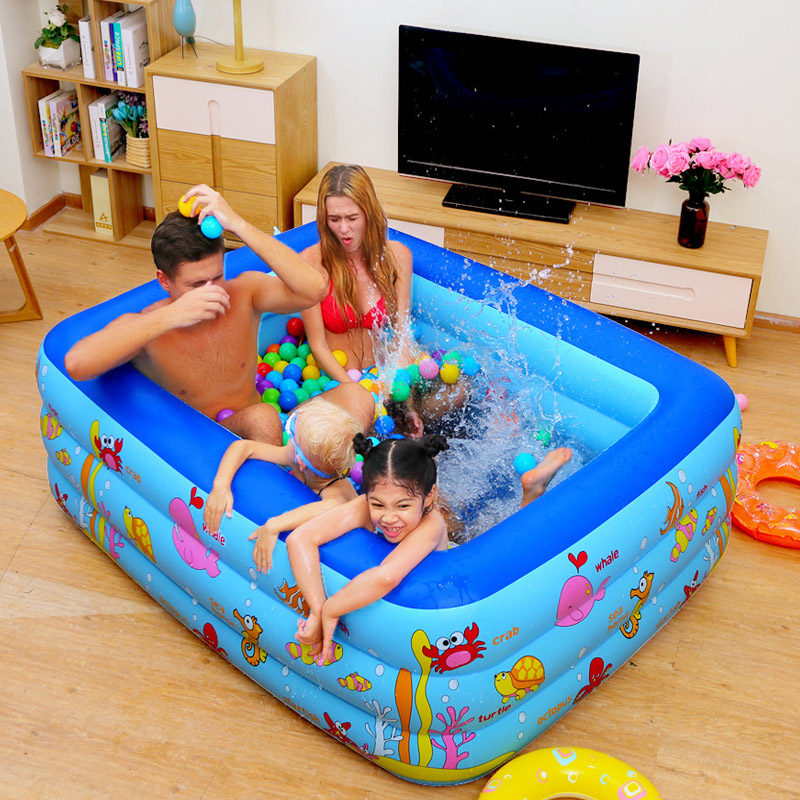 Bể bơi phao hình chữ nhật cỡ to dài 1m8 3 tầng cho bé và gia đình