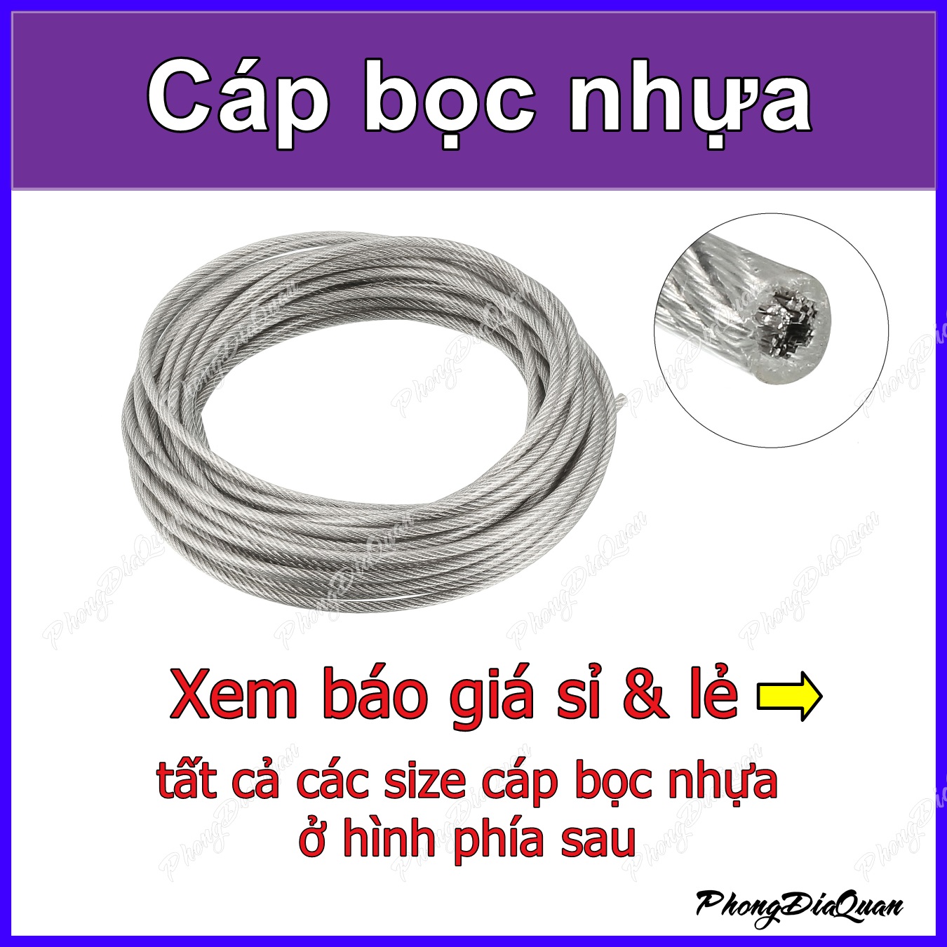 Cáp bọc nhựa đủ size (cáp thép bọc nhựa) - Bán theo mét