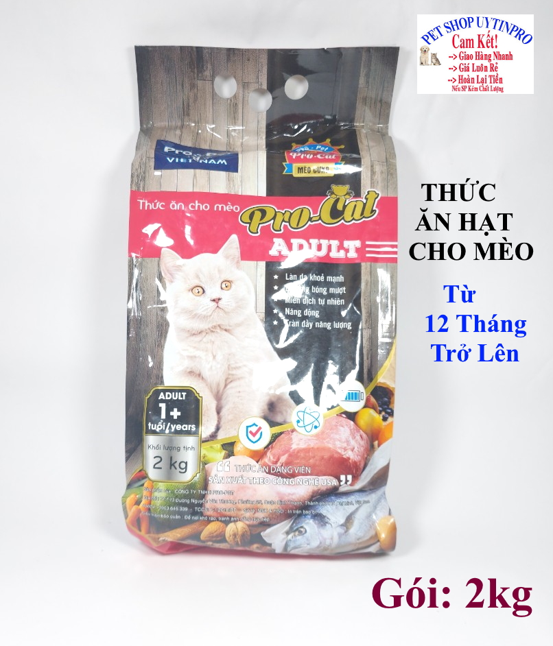 THỨC ĂN HẠT CHO MÈO Pro-Cat Aldult Túi 2kg Xuất xứ Pro-Pet Việt Nam