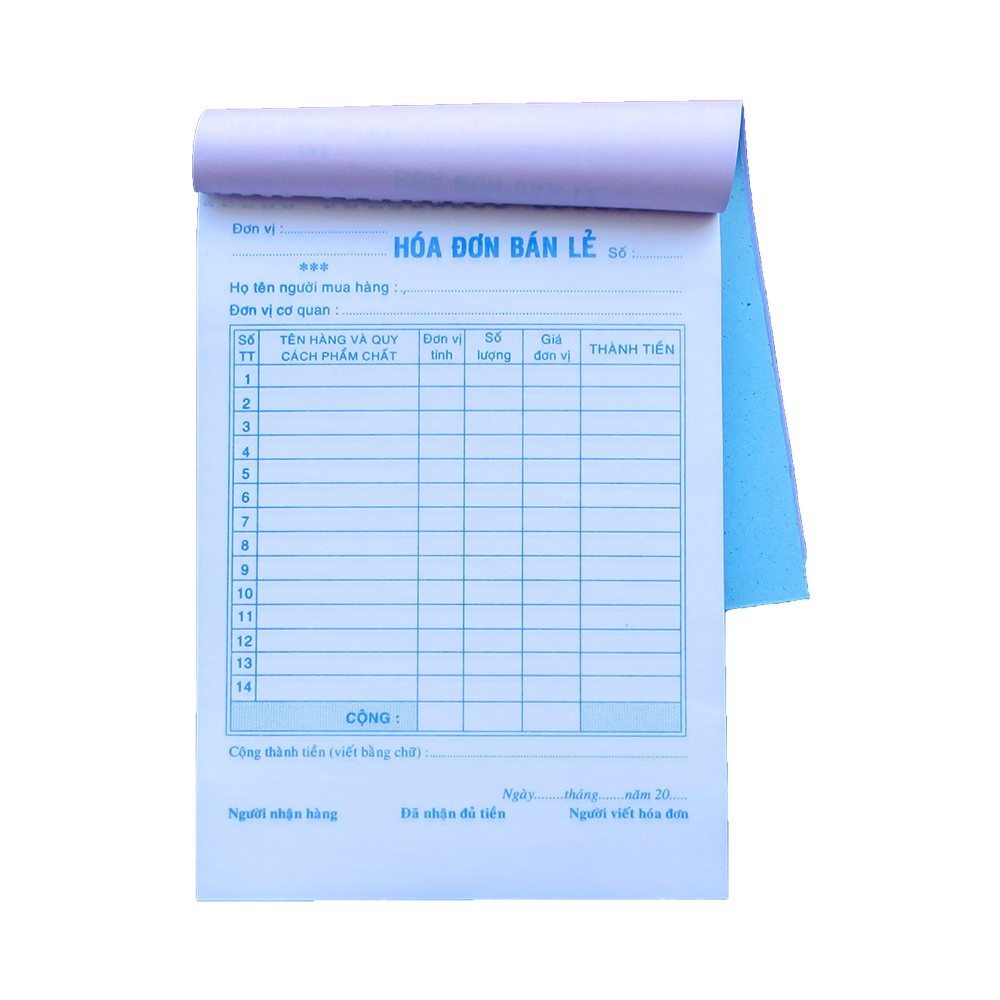 Sổ Hóa Đơn Bán Lẻ 1 Liên - Hóa đơn bán lẻ 2 liên giấy Carboness tự in xuống