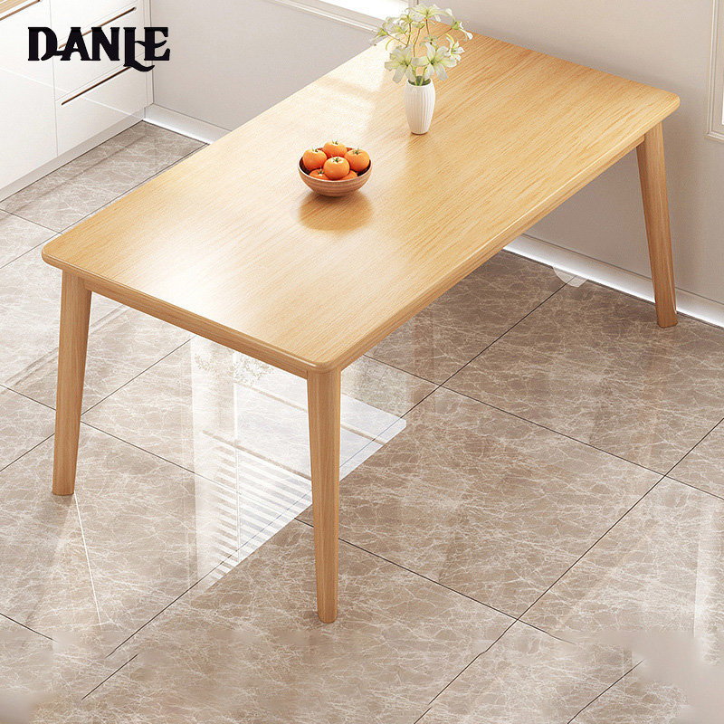 Dining table: household small house, modern simple rectangular solid wood leg dining table, dining table and chair combination, household small table