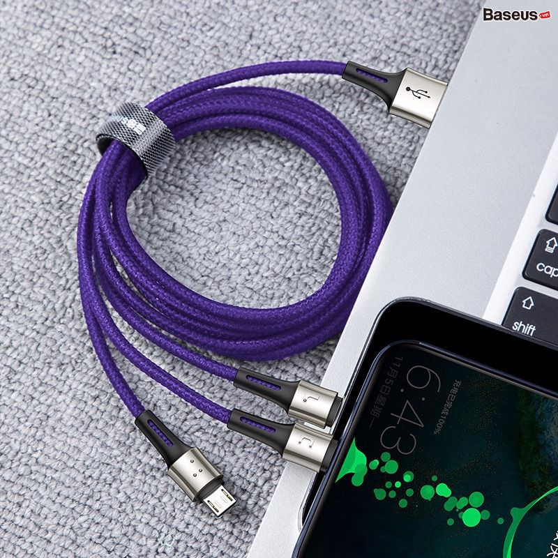 Cáp sạc và truyền dữ liệu siêu bền Baseus Caring Touch Selection 3 in 1 Cable ( USB Type A to USB Type C/ Micro USB/ Lightning 3.5A Fast Charging & Sync Data Cable)