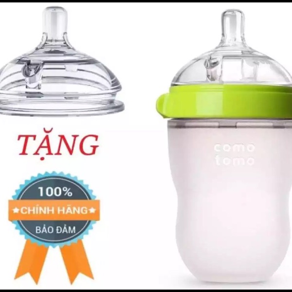 (Tặng kèm núm ti và tay cầm ) Bình sữa comotomo 250ml siêu mềm tặng kèm núm ti thay thế và cho bình cùng màu