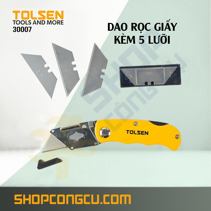 Dao rọc giấy lưỡi liền kèm 5 lưỡi Tolsen 30007