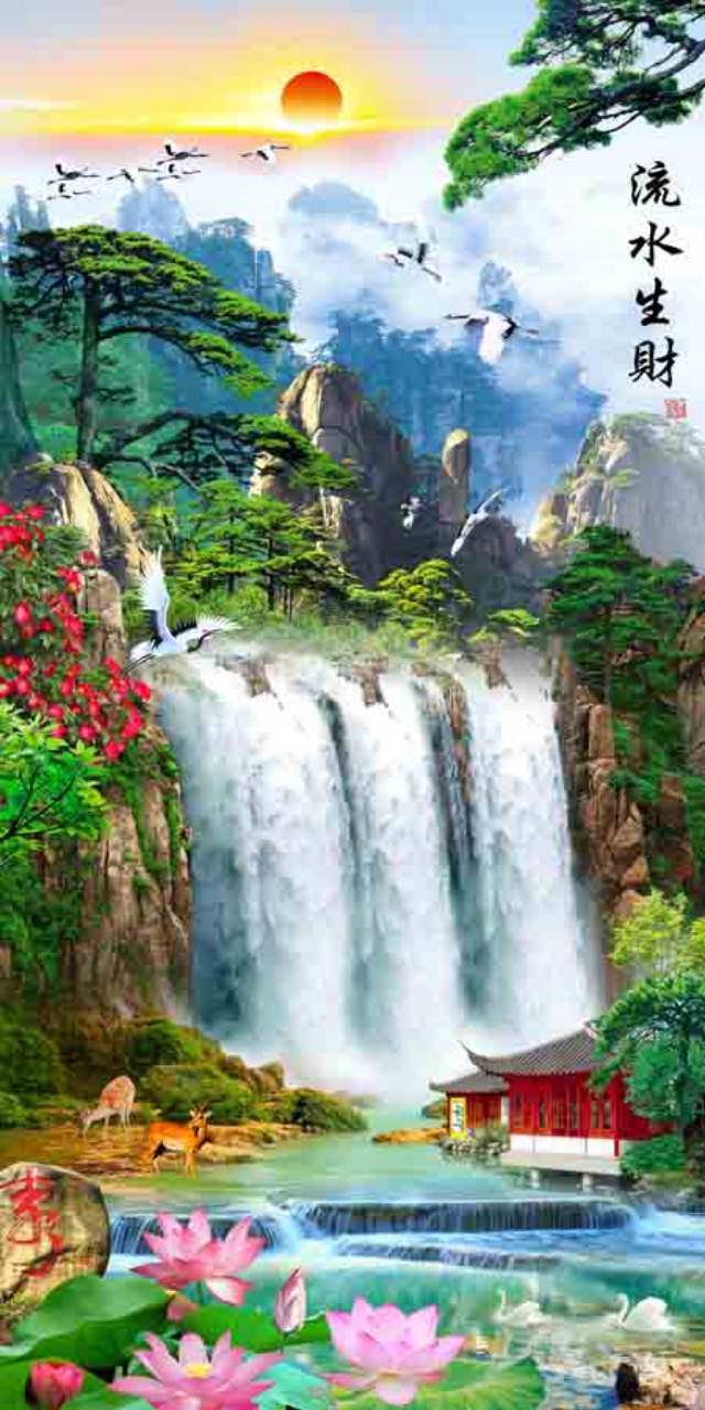 Tranh sơn thủy 3d khổ dọc