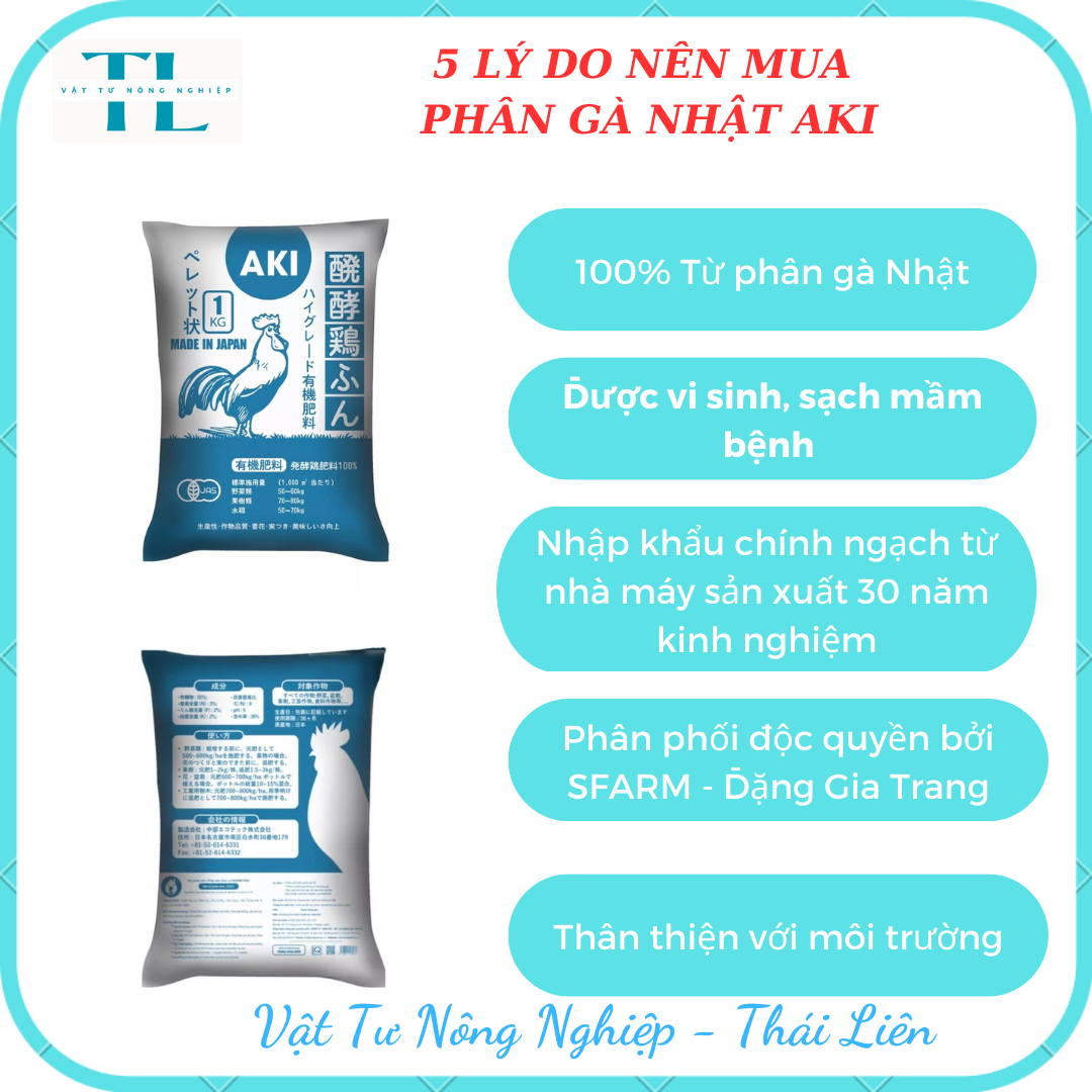 [Túi 5kg] Phân Gà Nhật AKI ĐGT Viên Nén Hữu Cơ Tan Chậm