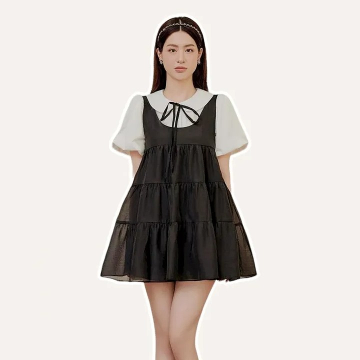 Set váy áo sơ mi nữ tay bồng Linly Store
