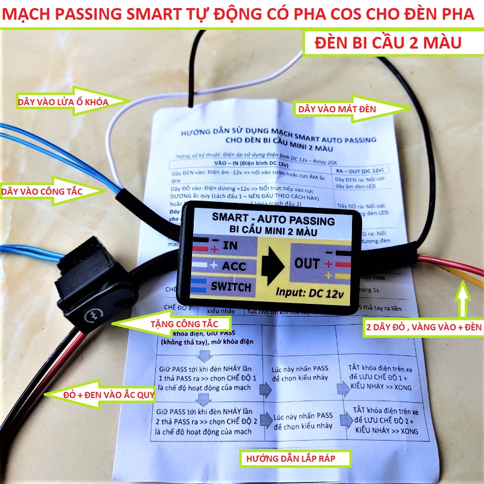 MẠCH PASSING 3S LOẠI 2 CHẾ ĐỘ PHA CỐT HÀNG XỊN , CÔNG TẮC ĐÈN XE MÁY PHA CÔT