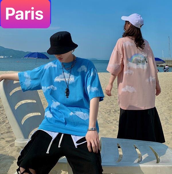 ÁO THUN NAM NỮ XANH NGỰA MÂY TRỜI FORM RỘNG TAY LỠ SÀNH ĐIỆU VẢI DÀY MIN - PARIS FASHION