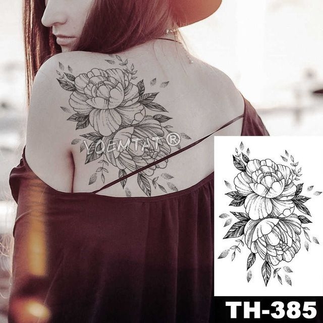 Hình dán hoa mẫu đơn nghệ thuật Th385 - miếng dán hình xăm tatoo ...