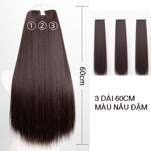 Sét 3 dải Kẹp Tóc Giả Kẹp thẳng cao cấp làm dày tóc tự nhiên mềm đẹp