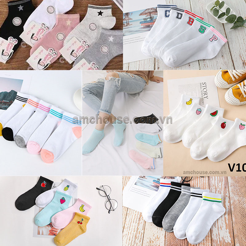 Combo 3 đôi vớ cổ trung họa tiết (nhiều mẫu)