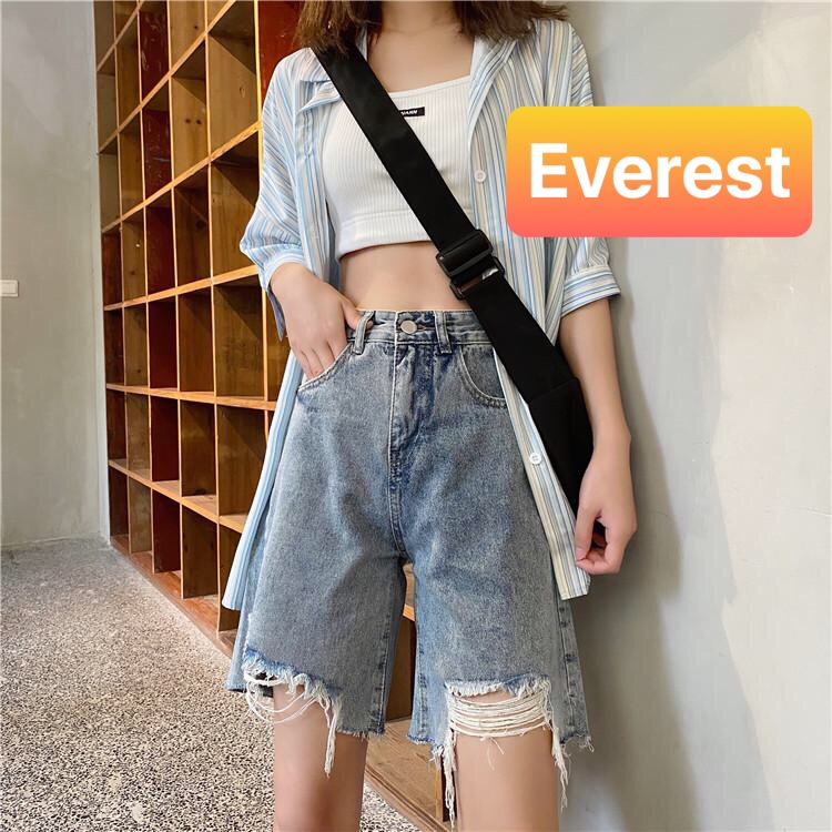 QUẦN SHORT SỌT JEAN LỬNG KIỂU NGỐ NỮ CHẤT BÒ XANH WASH RÁCH NHẬT BẢN HOT LƯNG CAO NÂNG MÔNG PR-207 - EVEREST FASHION