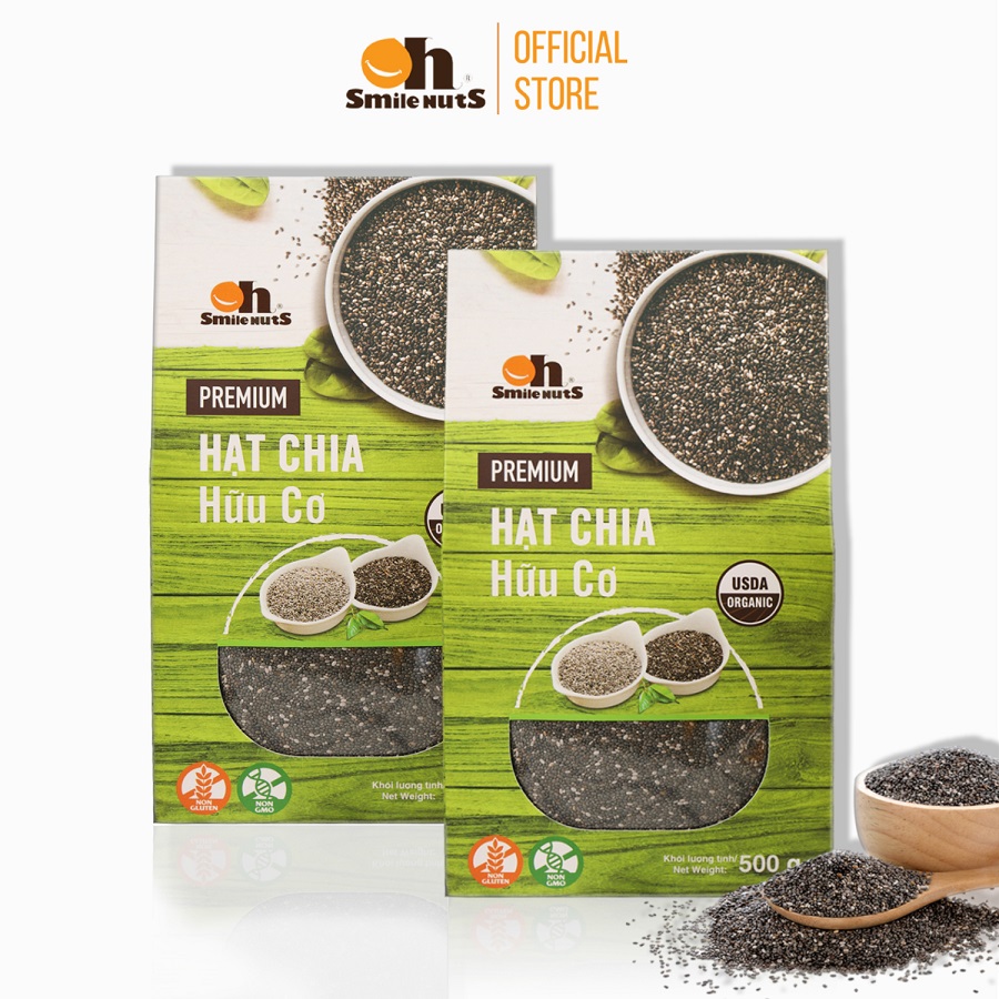 Combo 2 hộp hạt chia đen hữu cơ Smile Nuts 500g - Hạt chia nhập khẩu từ Nam Mỹ, tăng năng lượng, hỗ trợ sự vận động của xương khớp