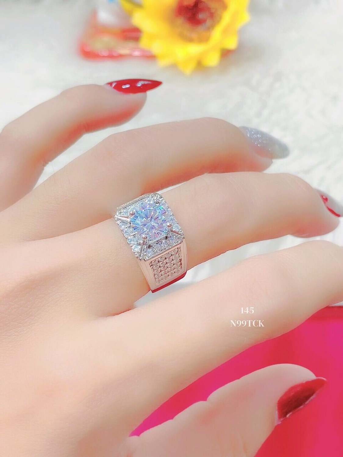 Nhẫn nam mạ bạch kim đính xoàn trắng mẫu mới cực sang