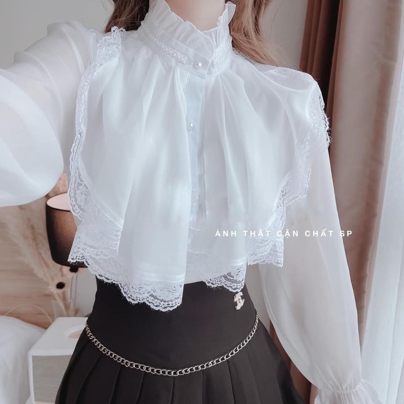 Áo sơ mi tiểu thư 2 lớp - phối cổ ren- kiểu đáng quý tộc
